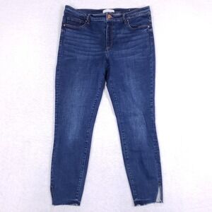 LOFT Jeans 12/31 High Rise Skinny Ankle Dark Wash Raw Step Hem Stretch Slit